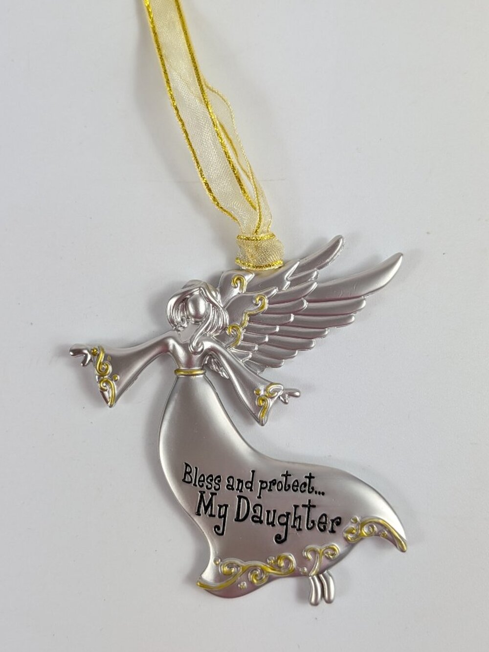 Spoontiques Bless and Protect My Daughter Silver Gold Angel Ornament Hanging NEW